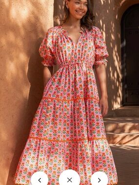 PINK CITY PRINTS, MARIGOLD BUTA CALYPSO DRESS size Medium Like New